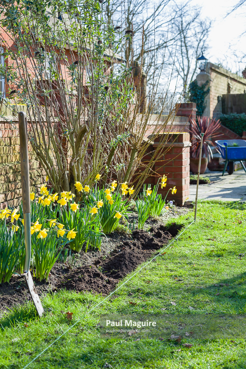 Stock photo Digging a flower bed or garden border, gardening in