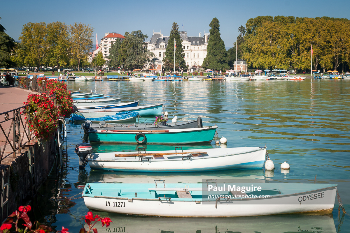 Boats on Lake Annecy in Autumn. Annecy, Haute-Savoie, France