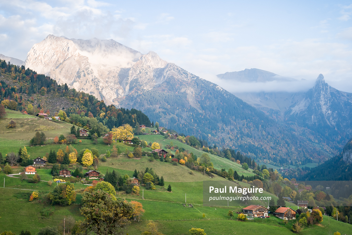 Alpine chalets on a hillside in Haute-Savoie, France