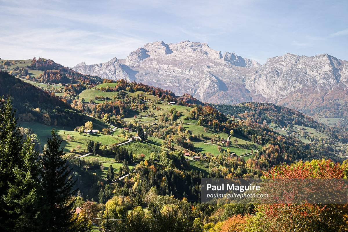 Alpine chalets on a hillside in Haute-Savoie, France