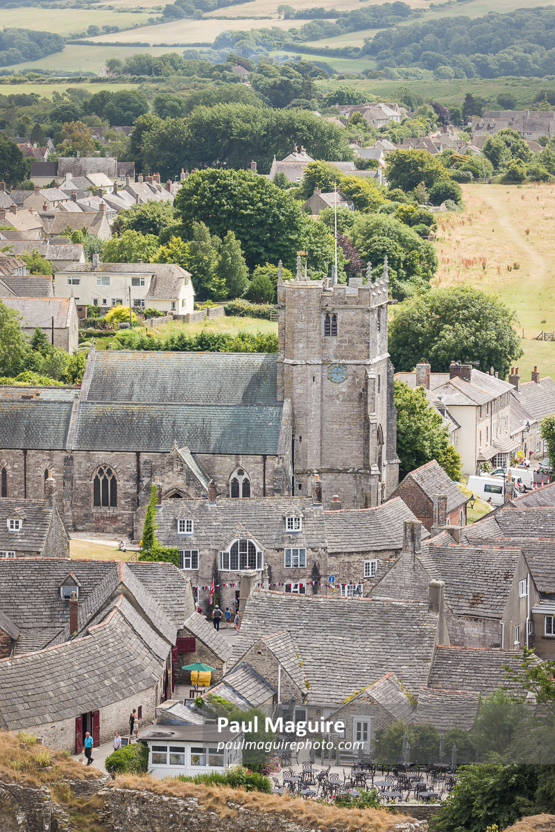 Pretty English Village and church, near Corfe Castle, Dorset, UK