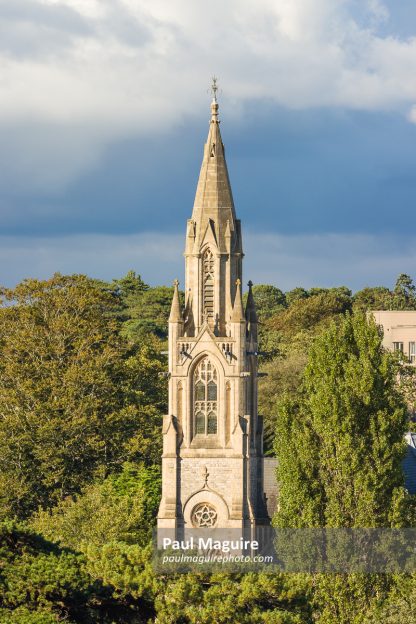 St Stephen's church tower in Bournemouth cityscape, Dorset, UK