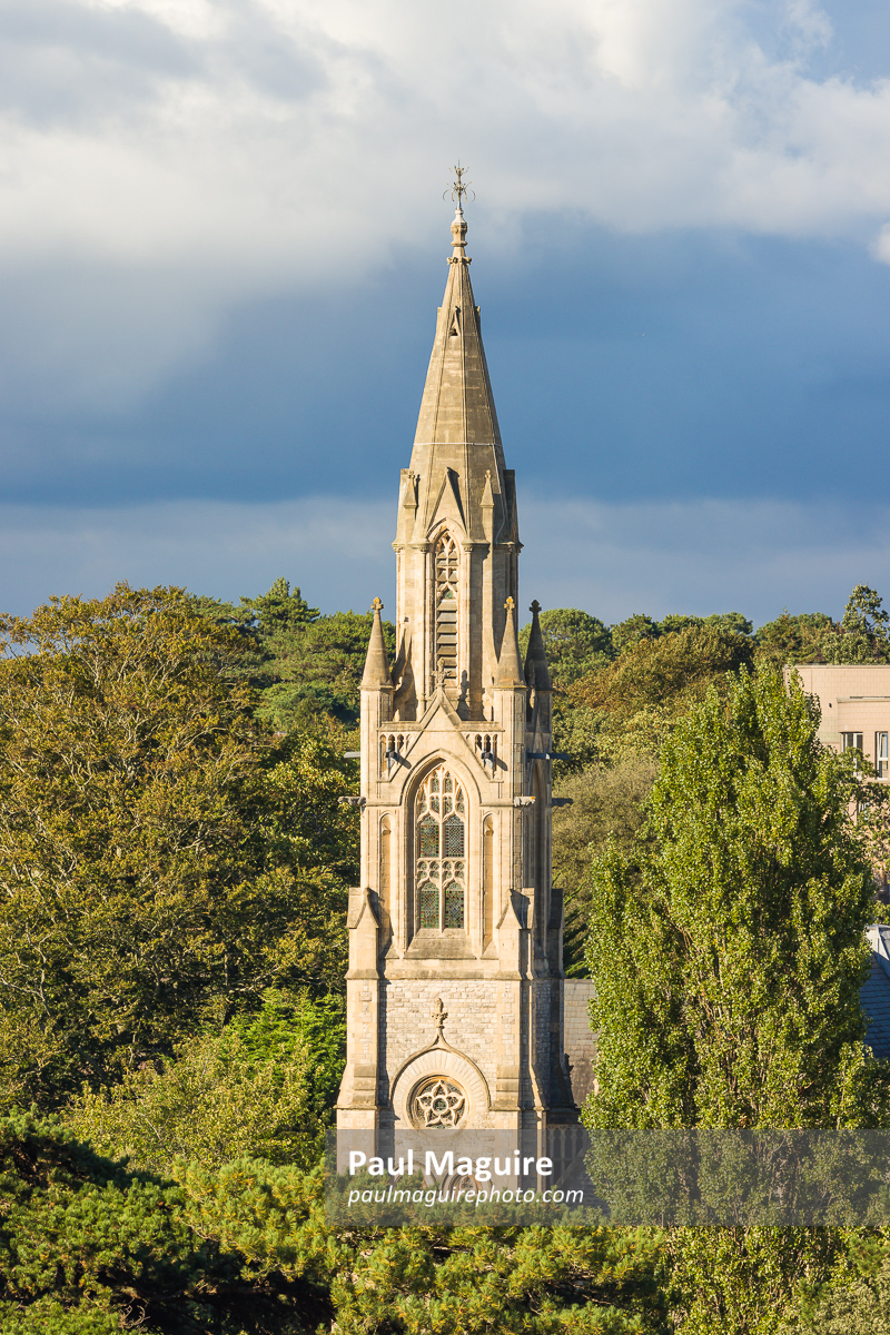 St Stephen's church tower in Bournemouth cityscape, Dorset, UK
